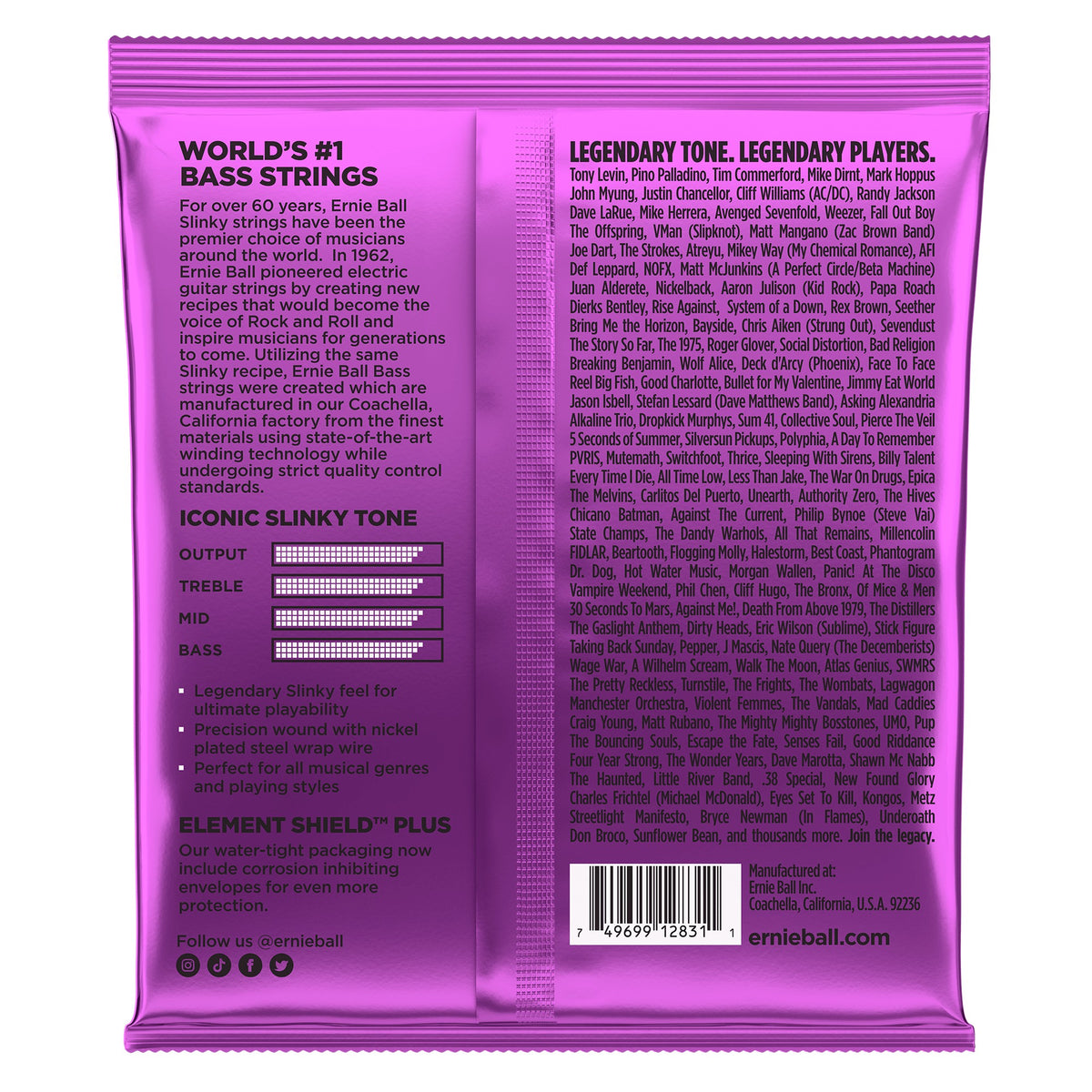 Mặt sau bao bì dây Ernie Ball 2831: mã vạch 749699128311