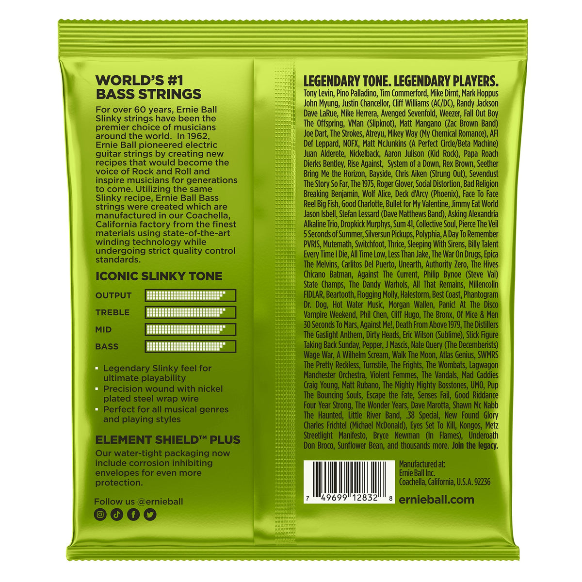 Mặt sau bao bì dây Ernie Ball 2832: mã vạch 749699128328