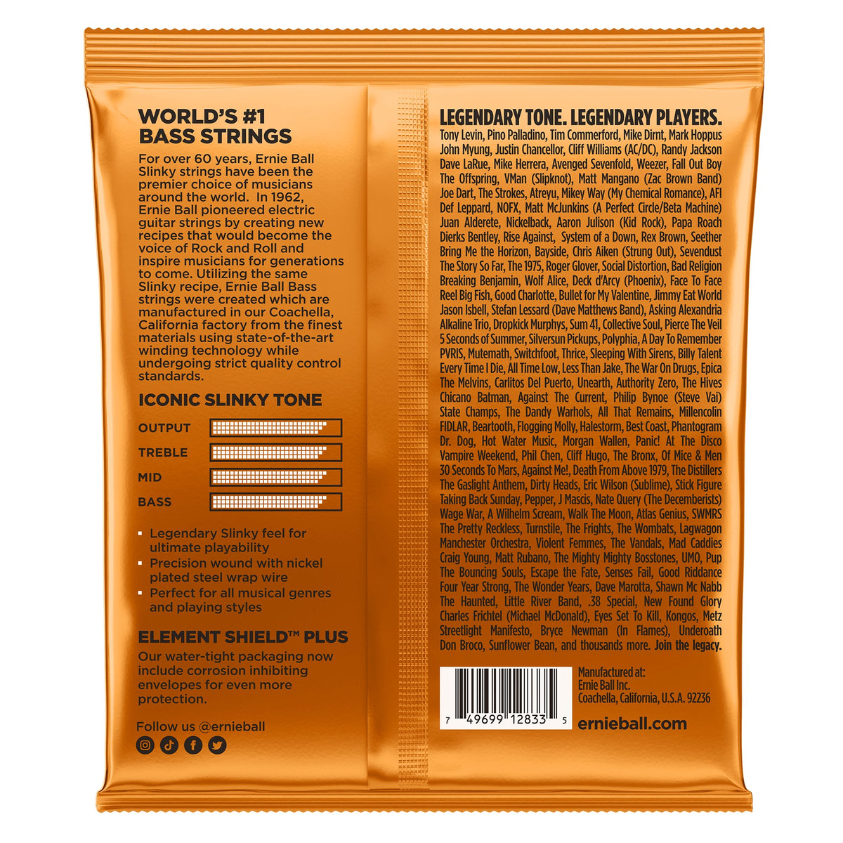 Mặt sau bao bì dây Ernie Ball 2833: mã vạch 749699128335