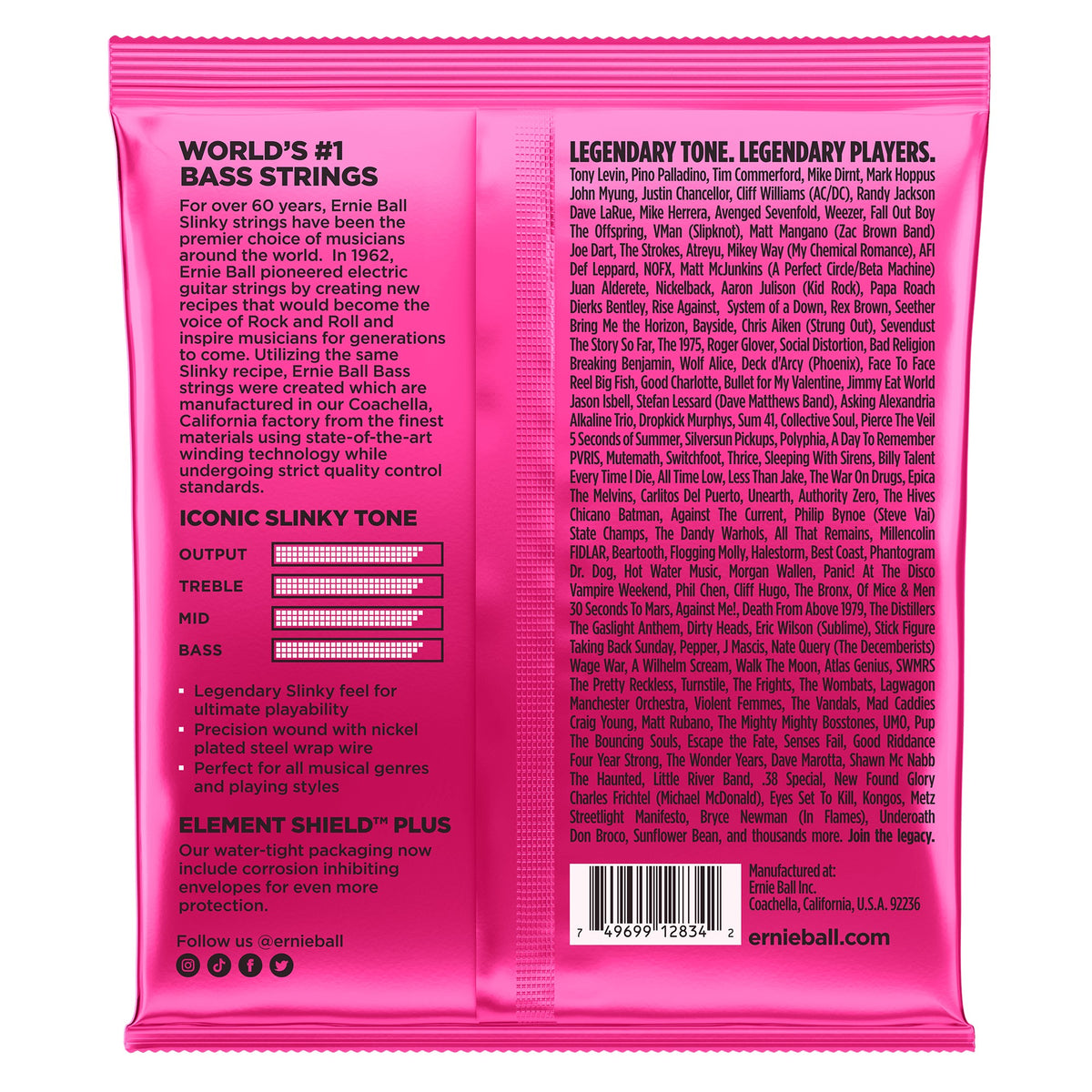 Mặt sau bao bì dây Ernie Ball 2834: mã vạch 749699128342
