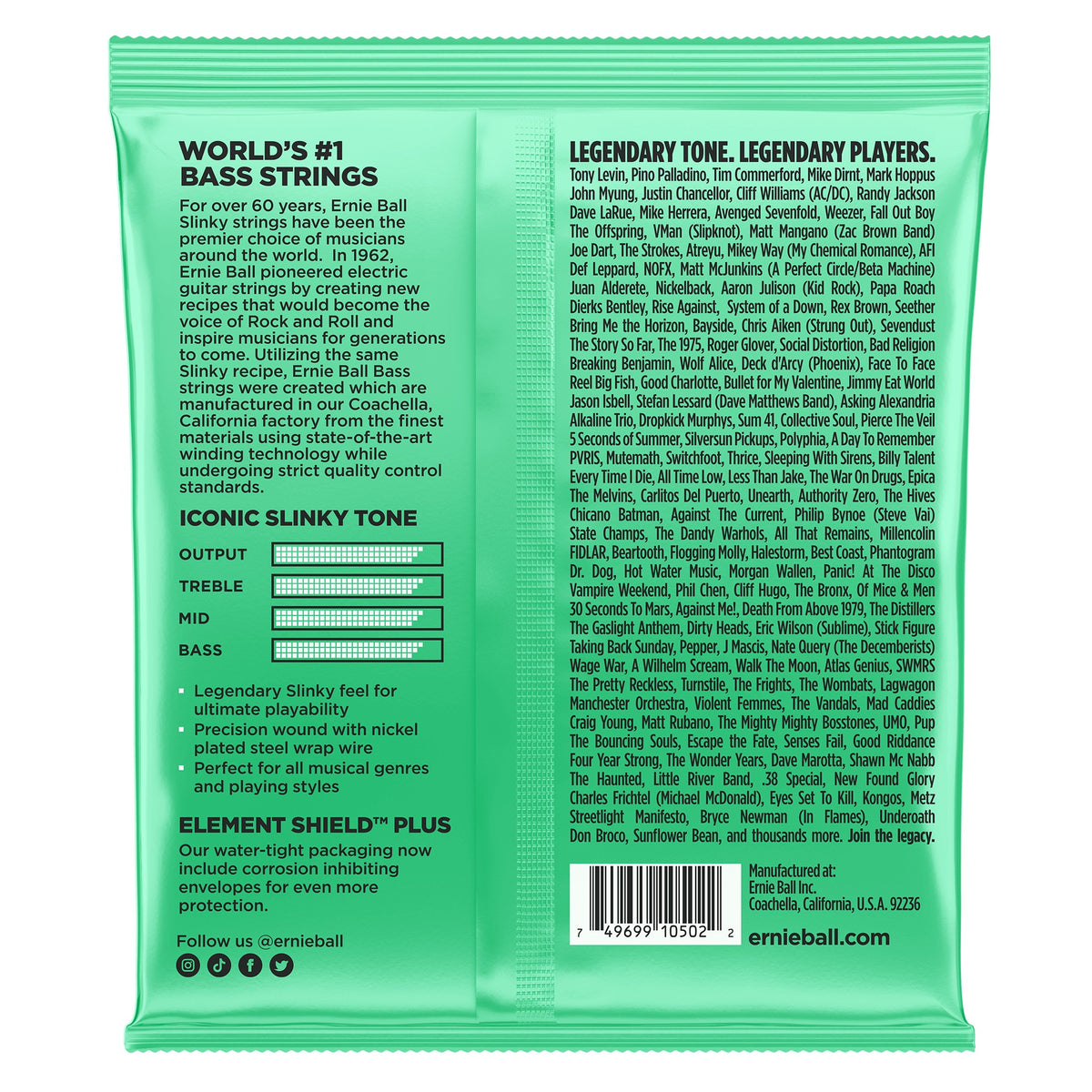 Mặt sau bao bì dây Ernie Ball 2841: mã vạch 749699105022