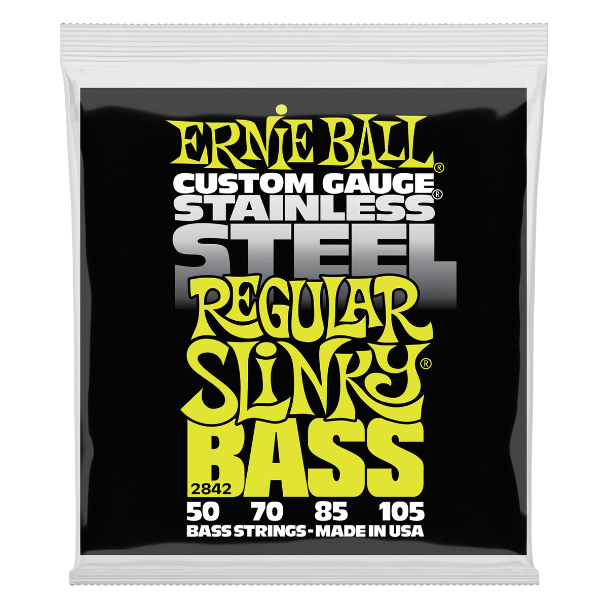 Dây Ernie Ball 2842 Regular Slinky Stainless Steel 50-105 – bao bì mặt trước