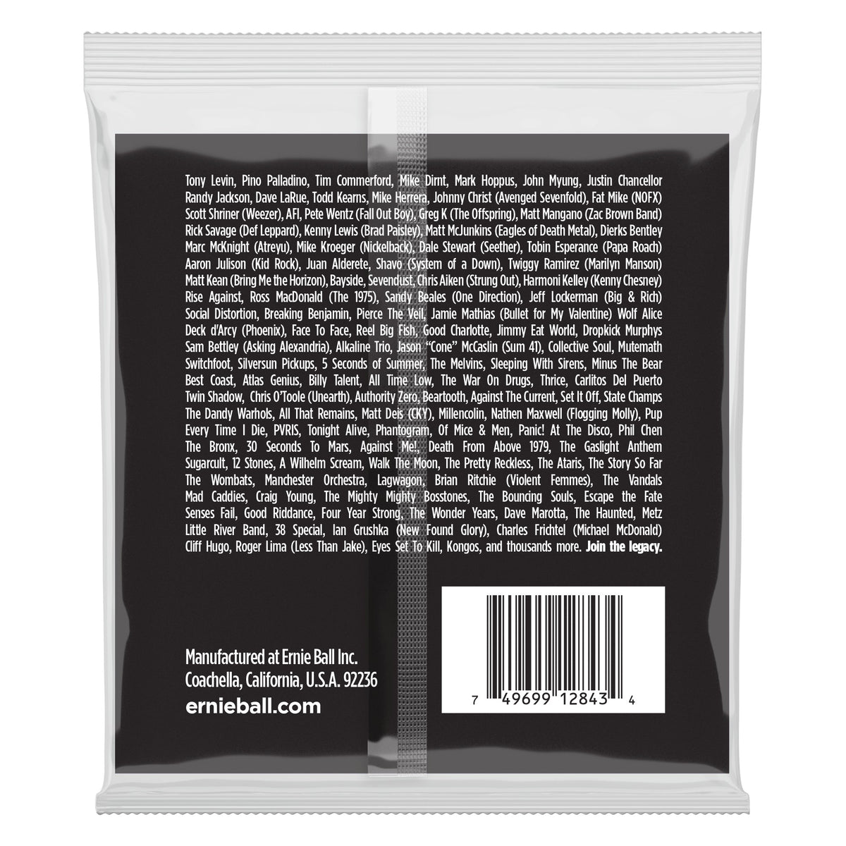 Mặt sau bao bì dây Ernie Ball 2843: mã vạch 749699128434