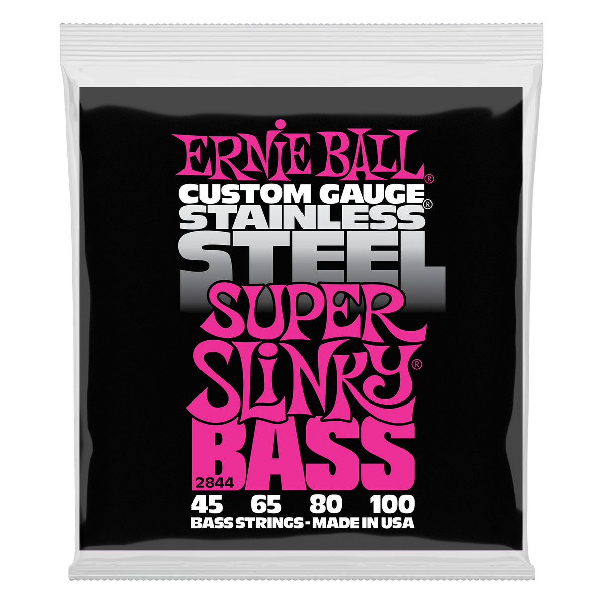 Dây Ernie Ball 2844 Super Slinky Stainless Steel 45-100 – bao bì mặt trước