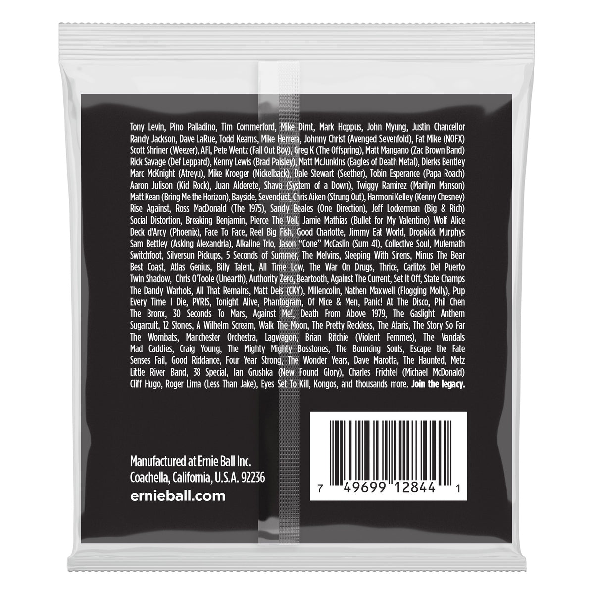 Mặt sau bao bì dây Ernie Ball 2844: mã vạch 749699128441