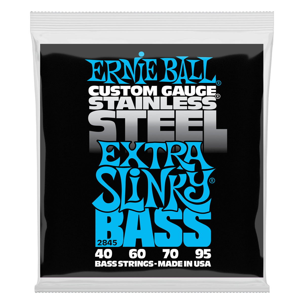 Dây Ernie Ball 2845 Extra Slinky Stainless Steel 40-95 – bao bì mặt trước