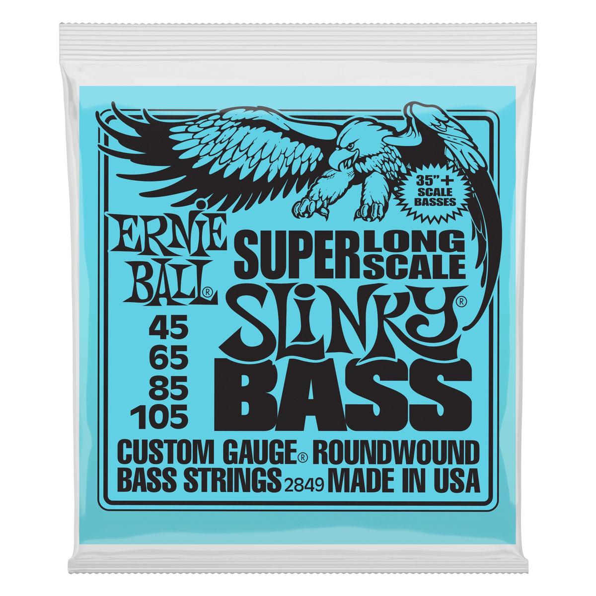 Dây Ernie Ball 2849 Slinky Nickel Wound Super Long Scale 45-105 – bao bì mặt trước