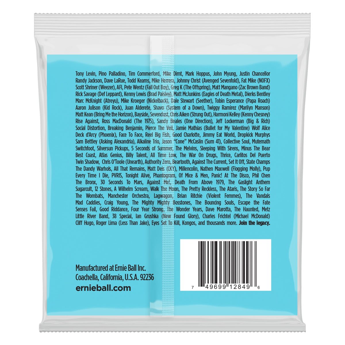 Mặt sau bao bì dây Ernie Ball 2849: mã vạch 749699128496