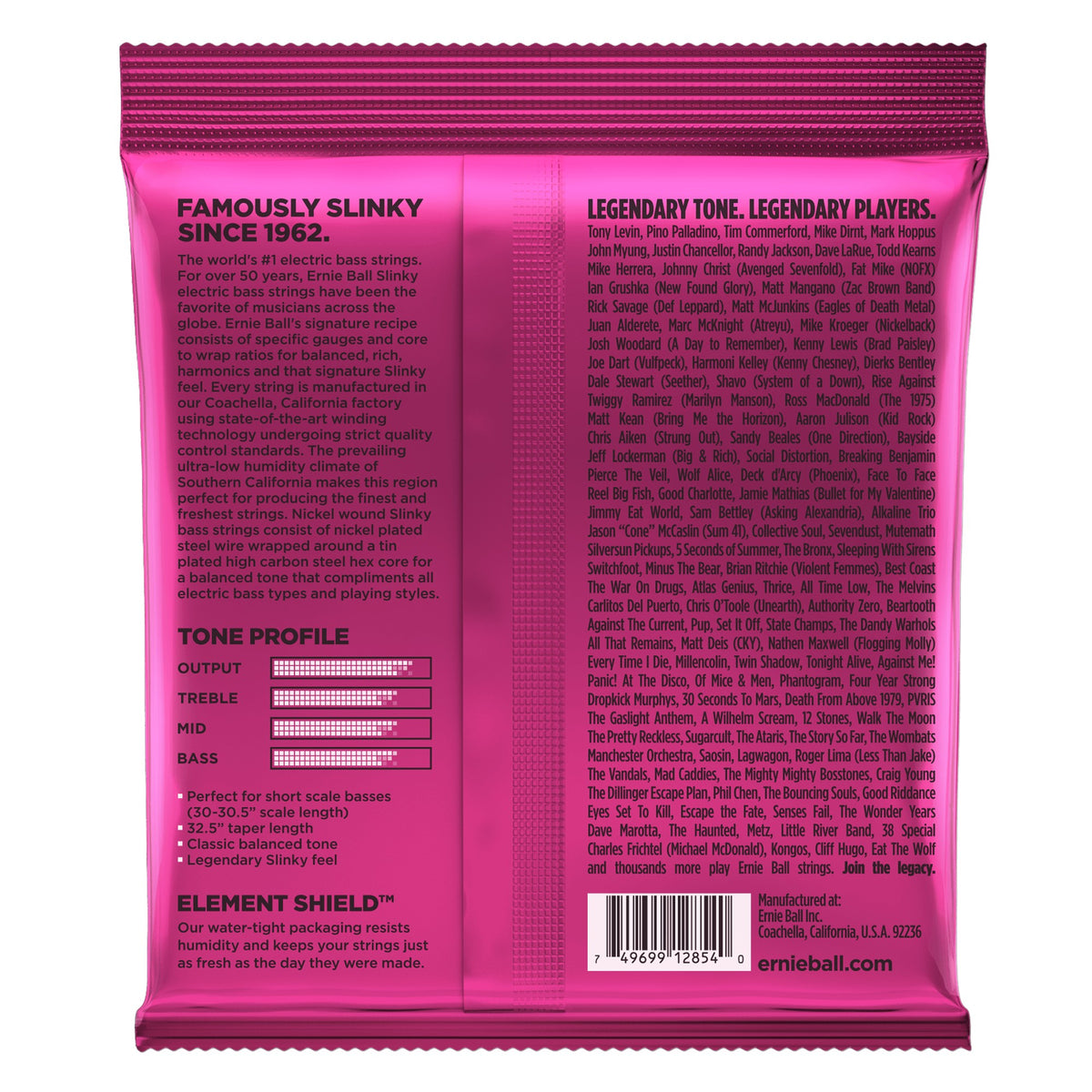 Mặt sau bao bì dây Ernie Ball 2854: mã vạch 749699128540