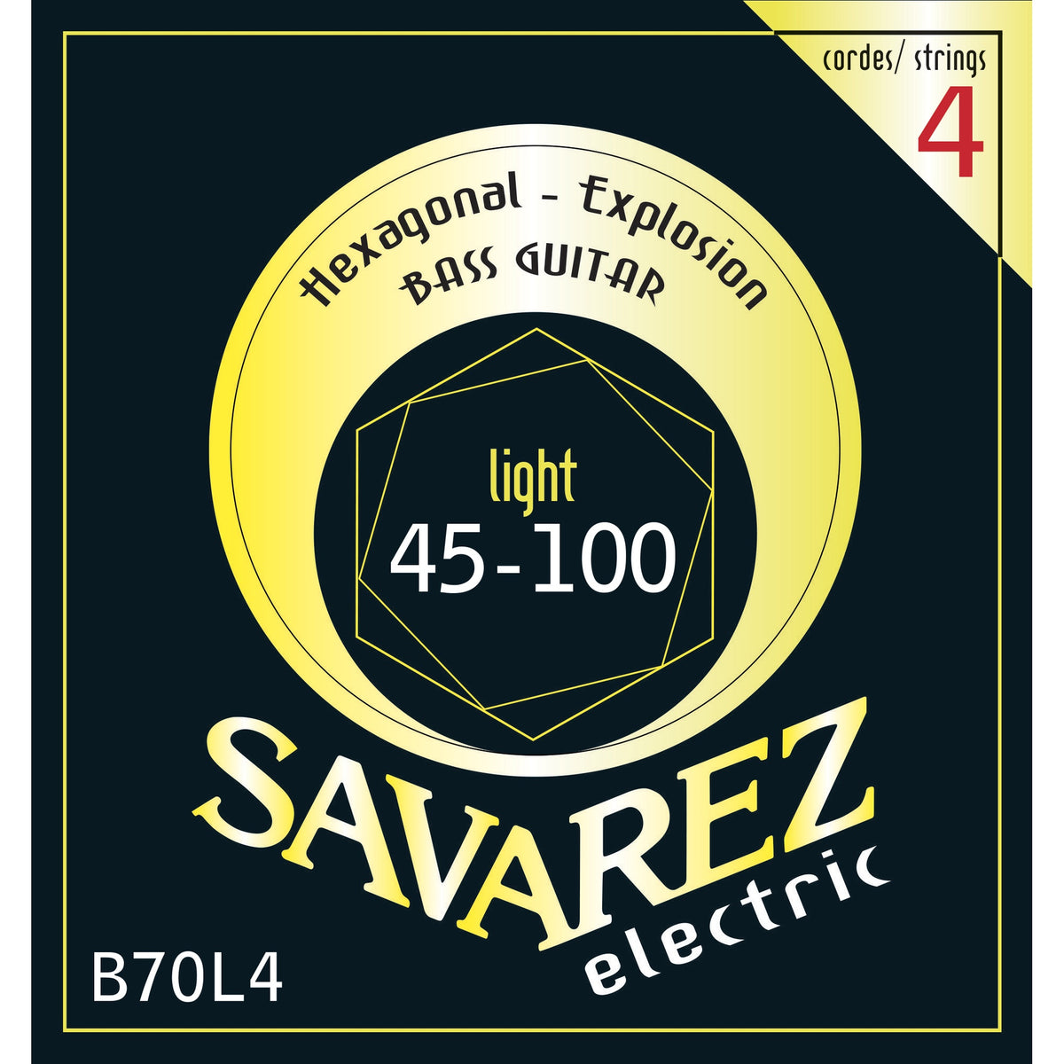 Dây Savarez B70L4 Hexagonal Explosion Bass 45-100 Light – bao bì mặt trước