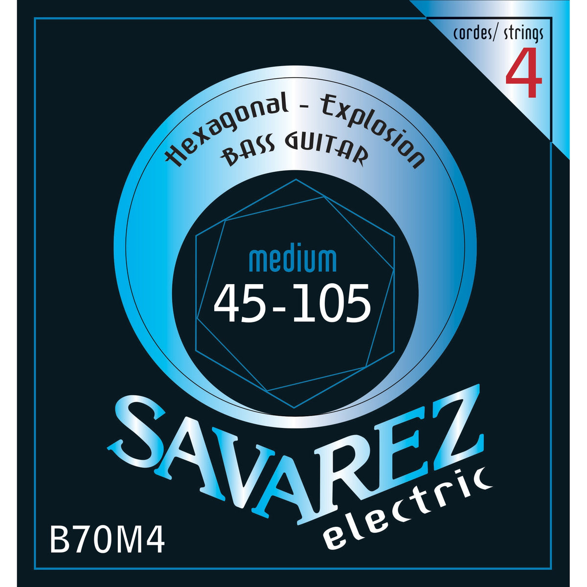 Dây Savarez B70M4 Hexagonal Explosion Bass 45-105 Medium – bao bì mặt trước