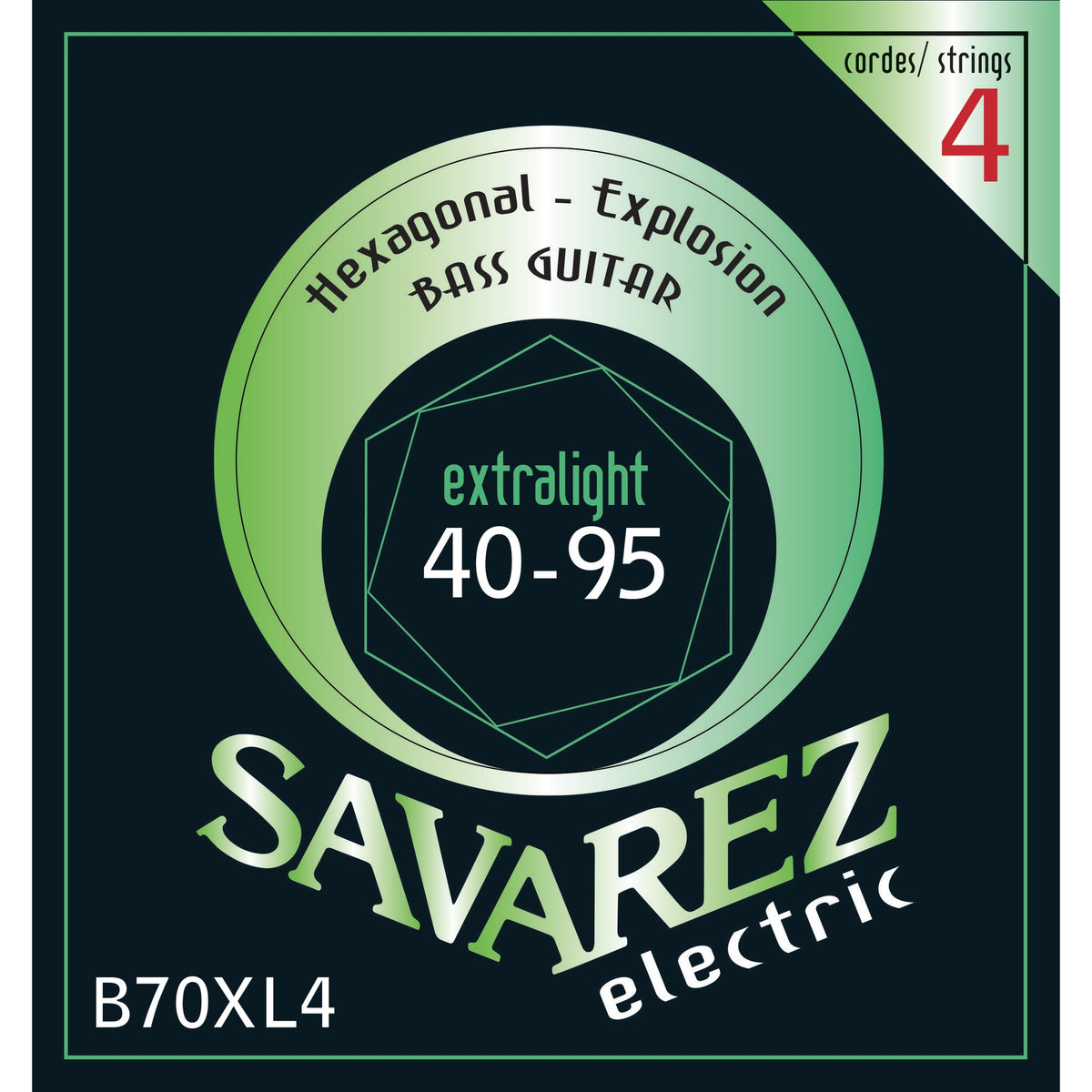 Dây Savarez B70XL4 Hexagonal Explosion Bass 40-95 Extra Light – bao bì mặt trước