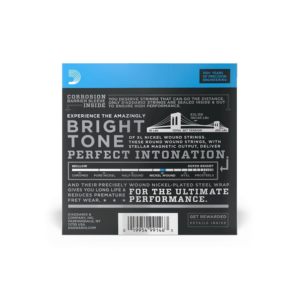 Mặt sau bao bì dây D'Addario EXL156 – mã vạch UPC 019954991463