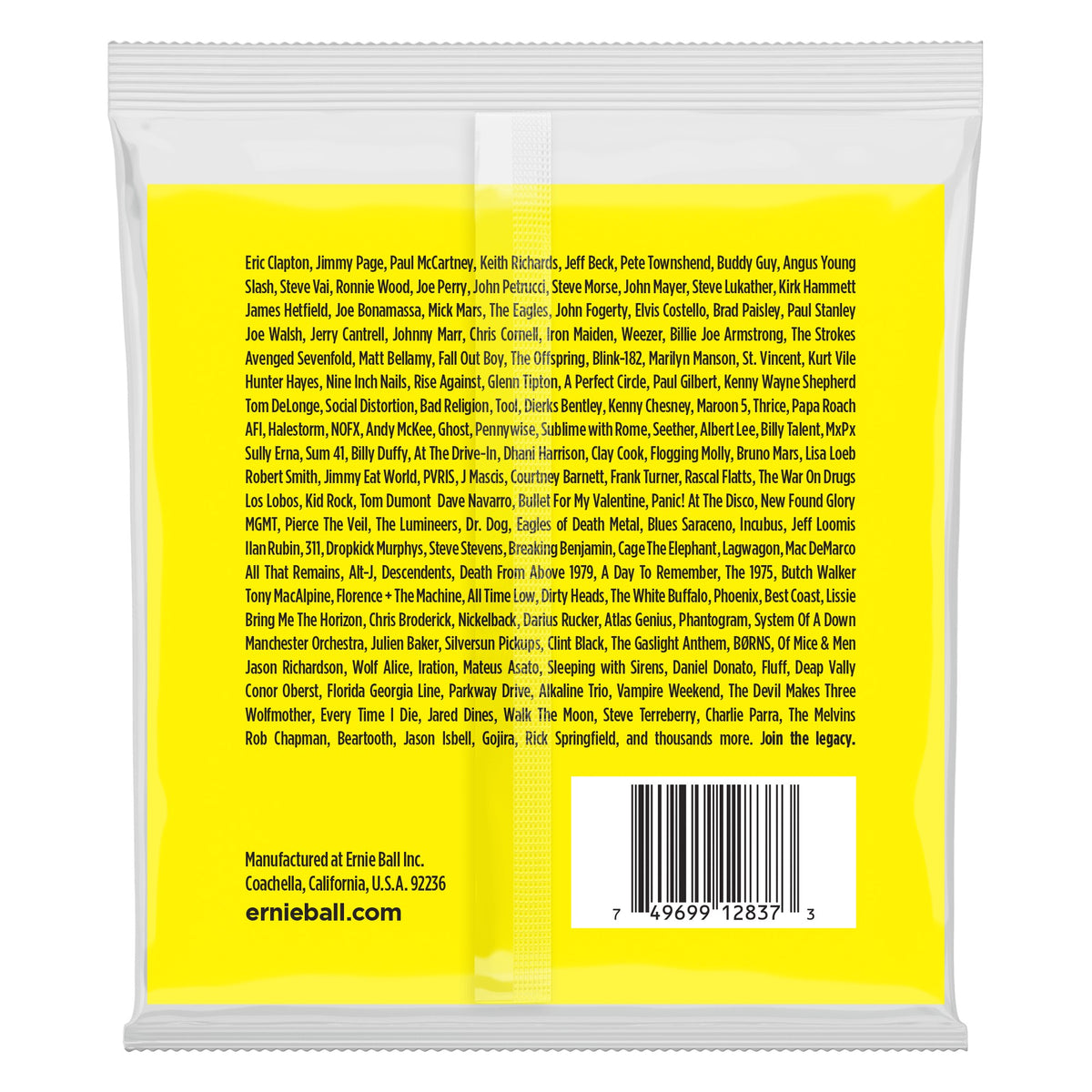 Mặt sau bao bì dây Ernie Ball 2837: mã vạch 749699128373