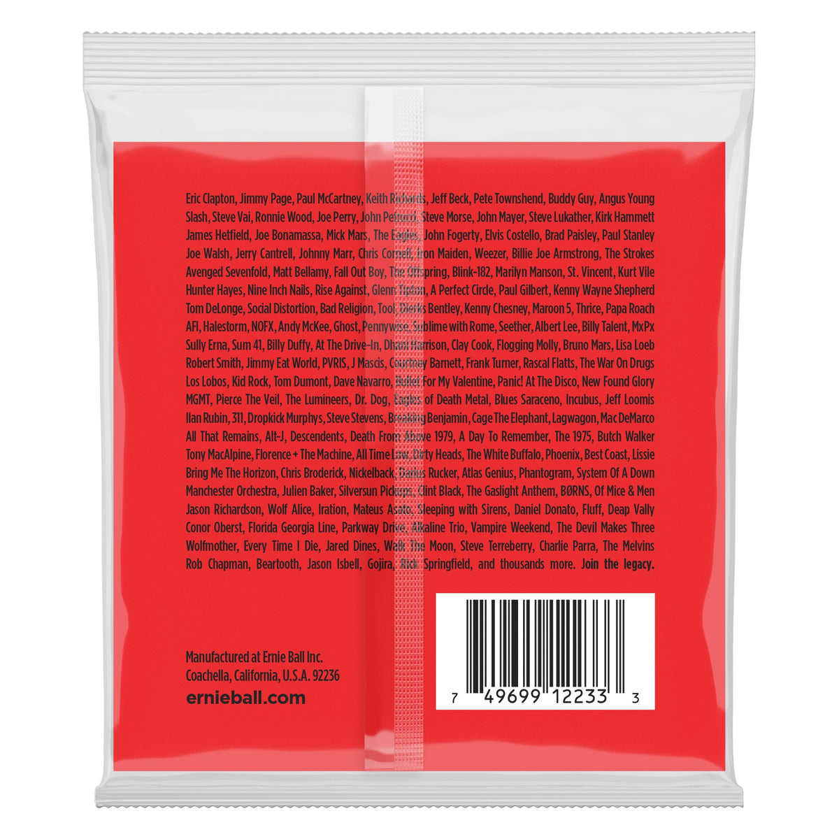 Mặt sau bao bì dây Ernie Ball 2233: mã vạch 749699122333