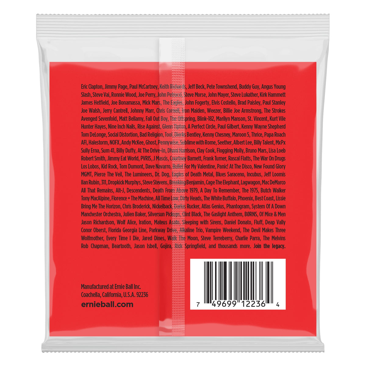 Mặt sau bao bì dây Ernie Ball 2236: mã vạch 749699122364