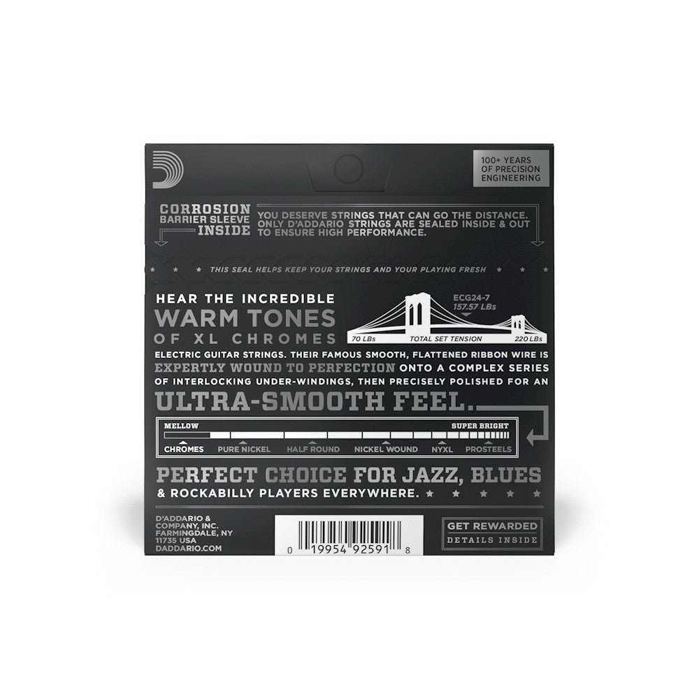 Mặt sau bao bì dây D'Addario ECG24-7 – mã vạch UPC 019954925918