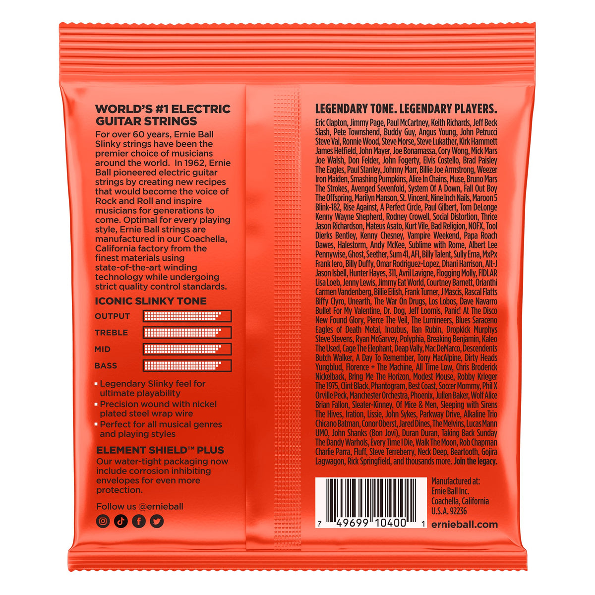 Mặt sau bao bì dây Ernie Ball 2615: mã vạch 749699104001