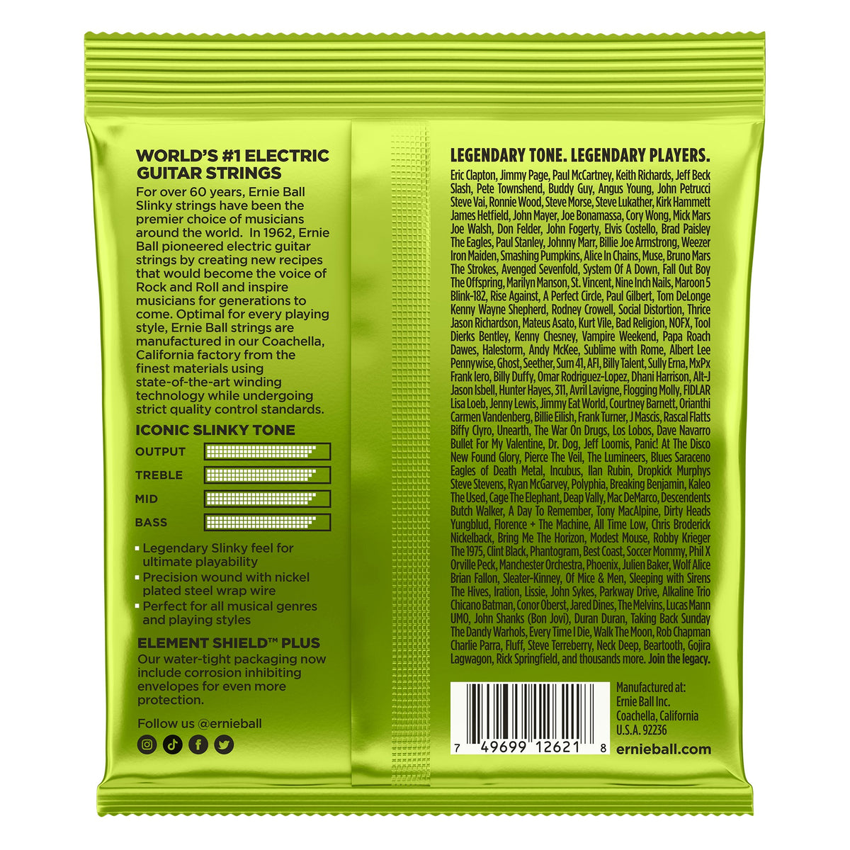 Mặt sau bao bì dây Ernie Ball 2621: mã vạch 749699126218