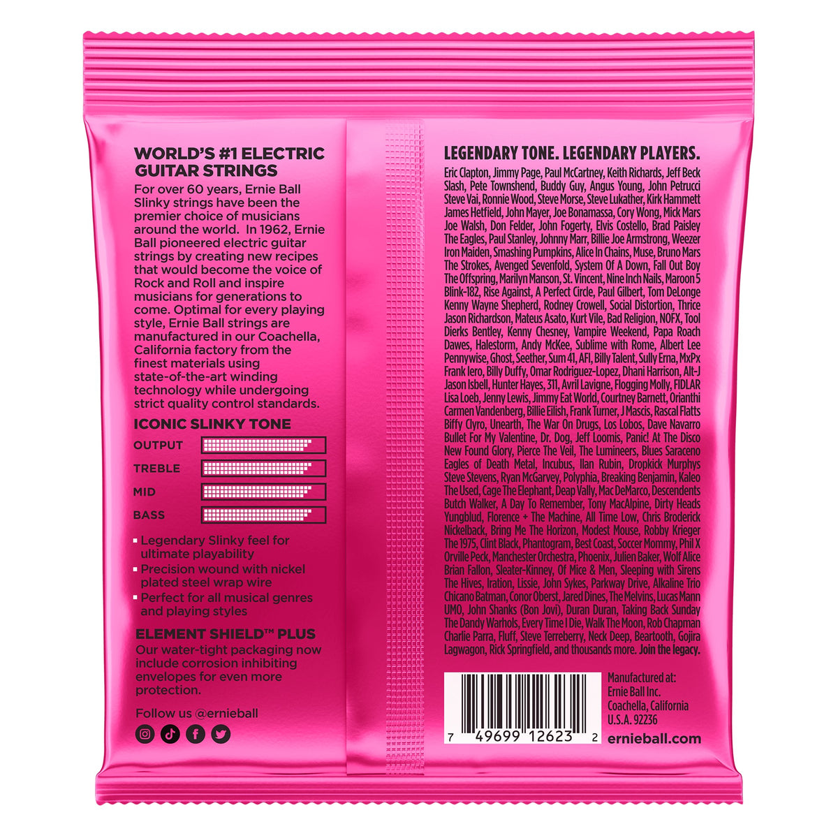 Mặt sau bao bì dây Ernie Ball 2623: mã vạch 749699126232