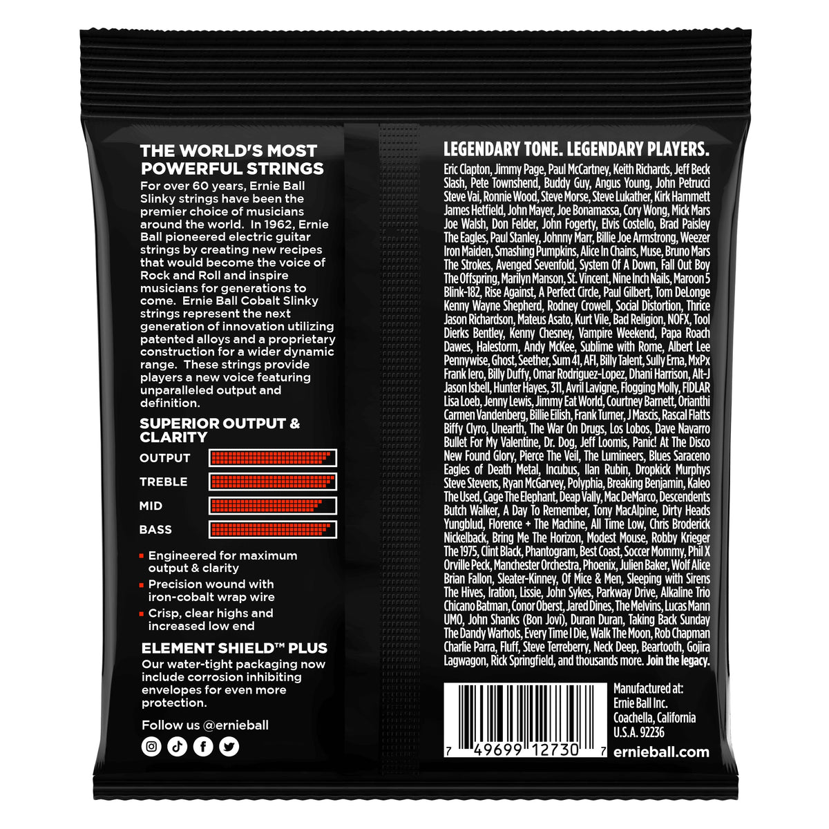 Mặt sau bao bì dây Ernie Ball 2730: mã vạch 749699127307