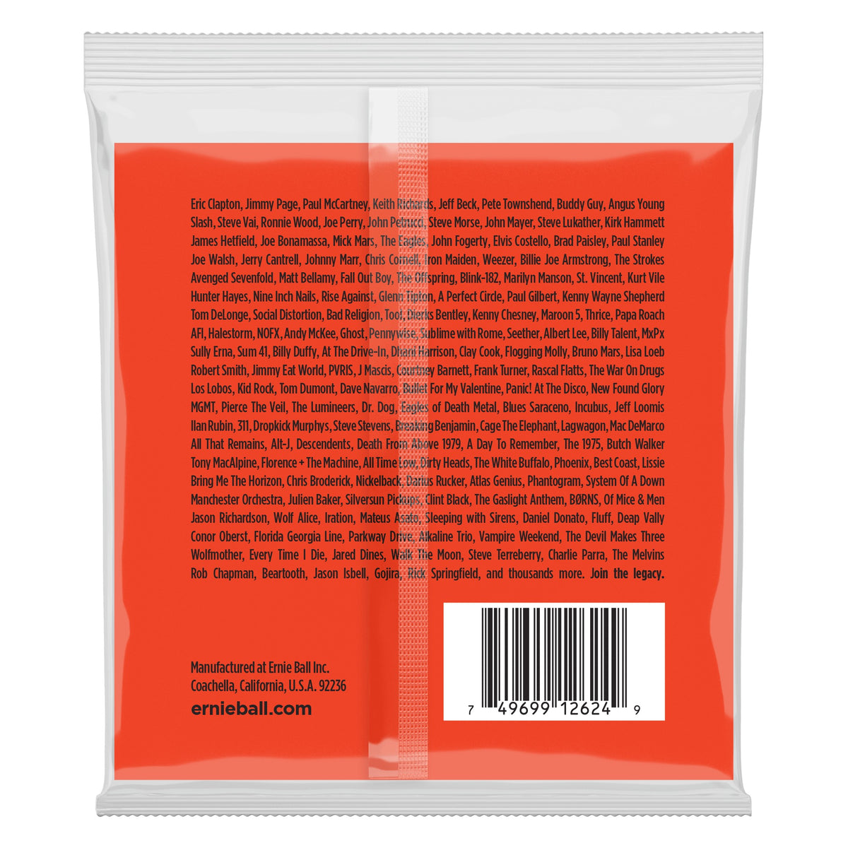 Mặt sau bao bì dây Ernie Ball 2624: mã vạch 749699126249