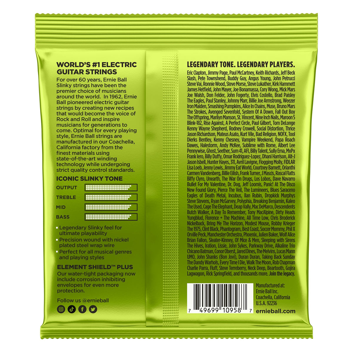 Mặt sau bao bì dây Ernie Ball 2629: mã vạch 749699109587