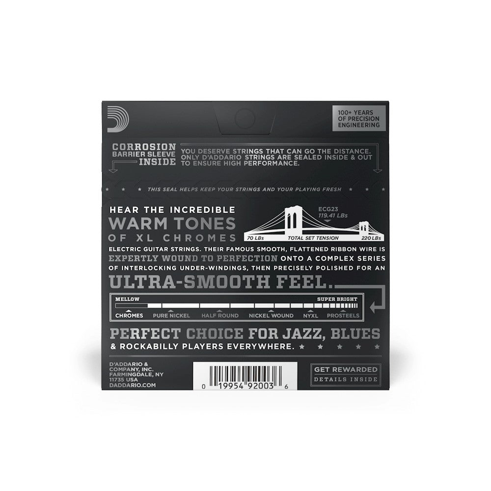 Mặt sau bao bì dây D'Addario ECG23 – mã vạch UPC 019954920036