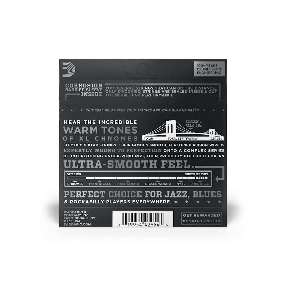 Mặt sau bao bì dây D'Addario ECG23PL – mã vạch UPC 019954426545