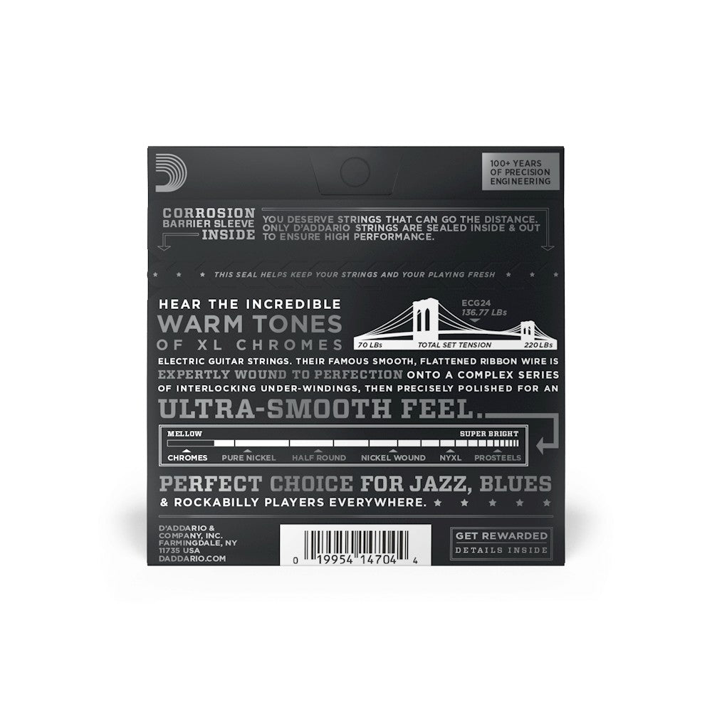 Mặt sau bao bì dây D'Addario ECG24 – mã vạch UPC 019954147044