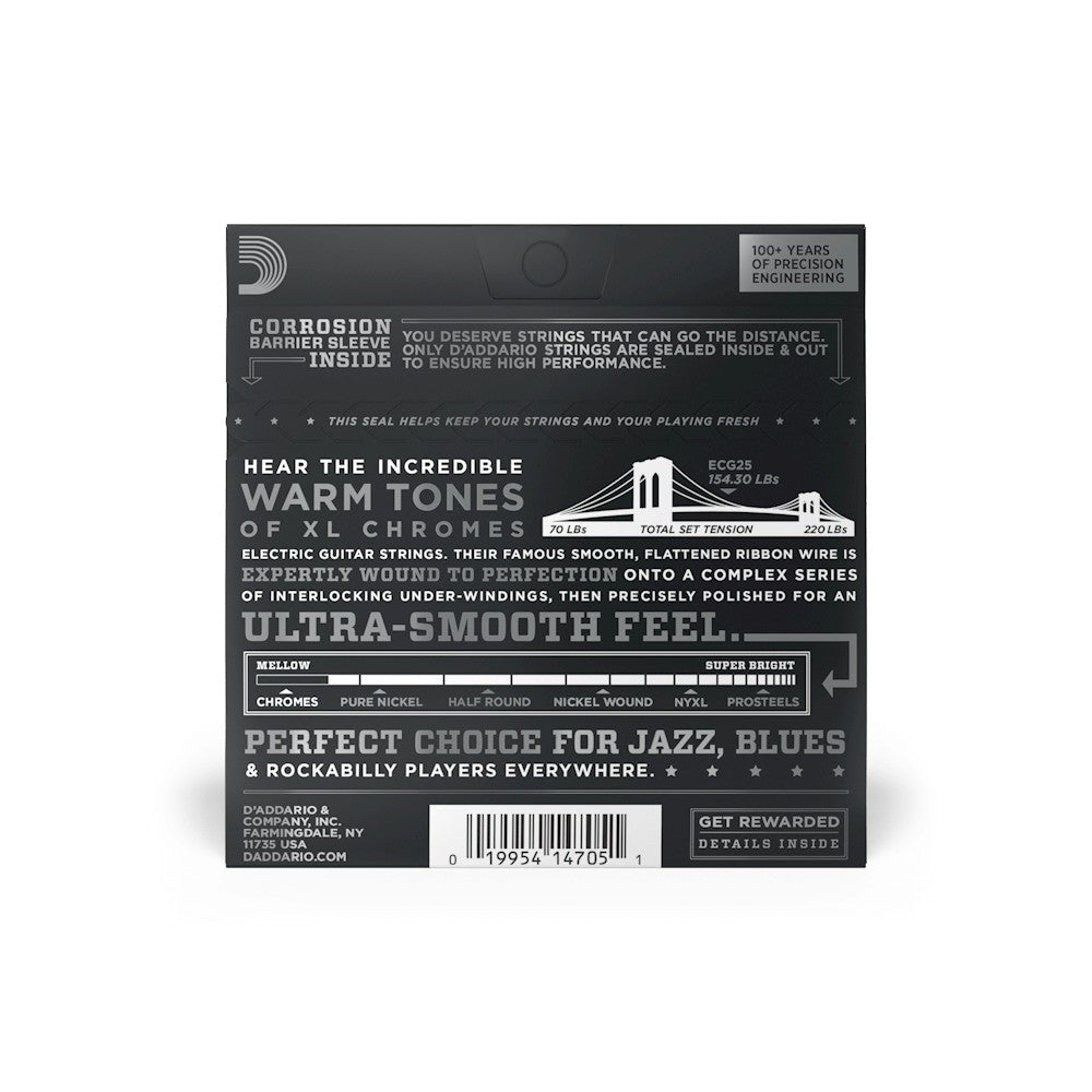 Mặt sau bao bì dây D'Addario ECG25 – mã vạch UPC 019954147051