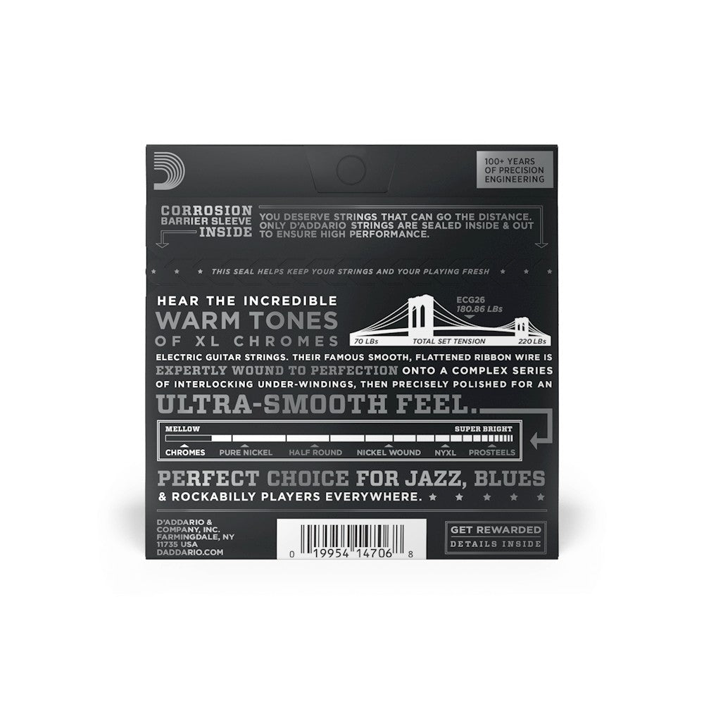 Mặt sau bao bì dây D'Addario ECG26 – mã vạch UPC 019954147068