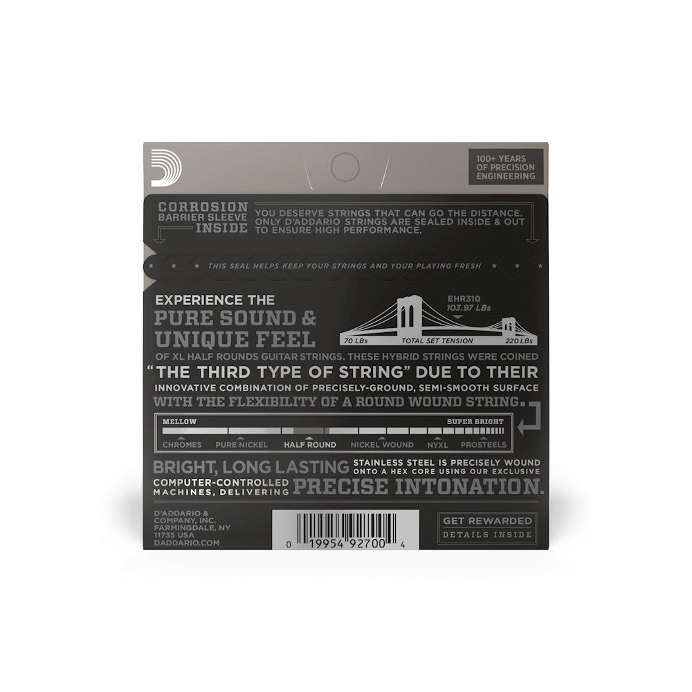 Mặt sau bao bì dây D'Addario EHR310 – mã vạch UPC 019954927004