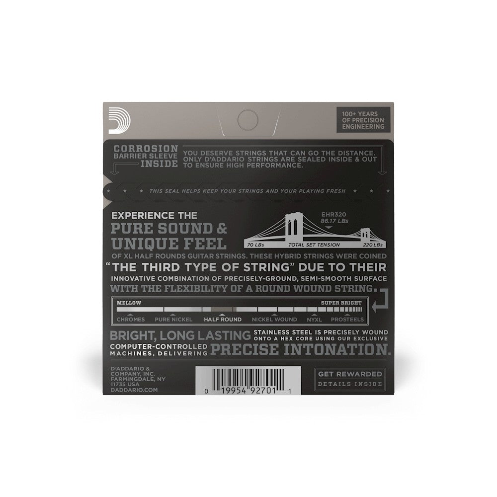 Mặt sau bao bì dây D'Addario EHR320 – mã vạch UPC 019954927011