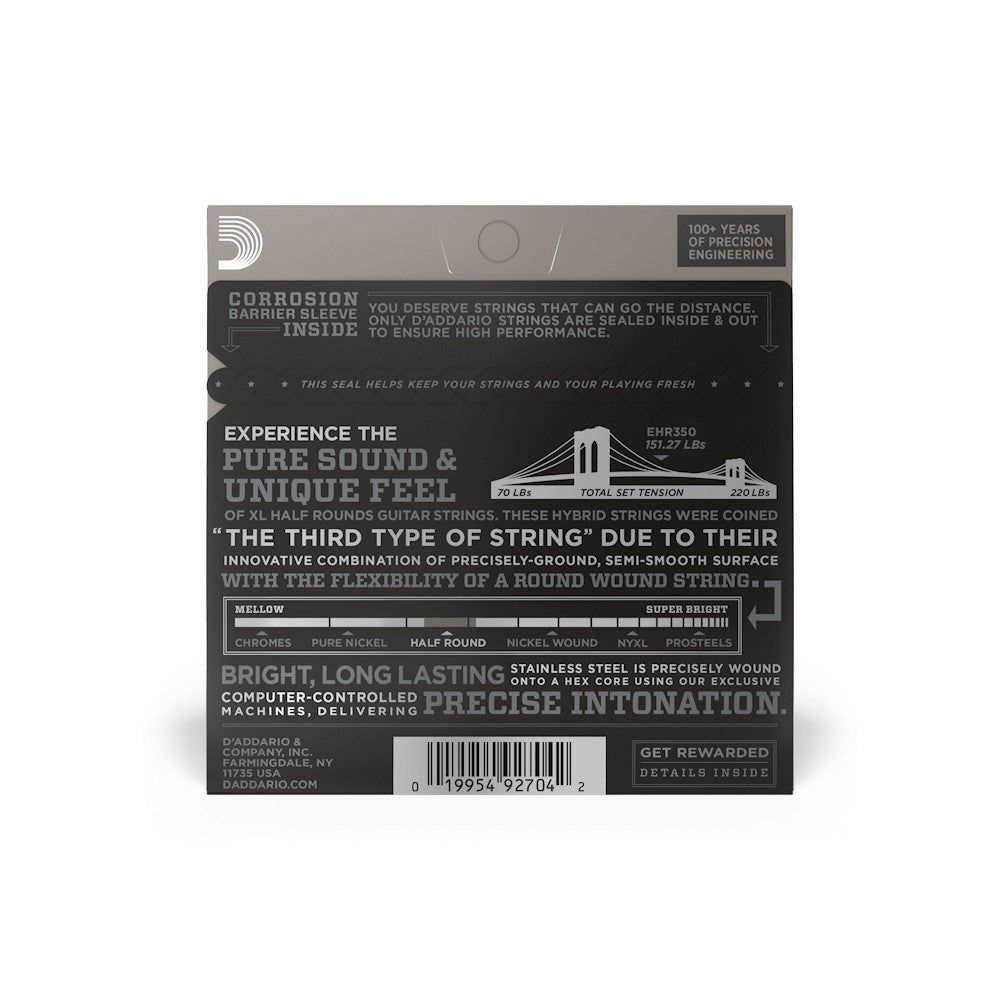 Mặt sau bao bì dây D'Addario EHR350 – mã vạch UPC 019954927042