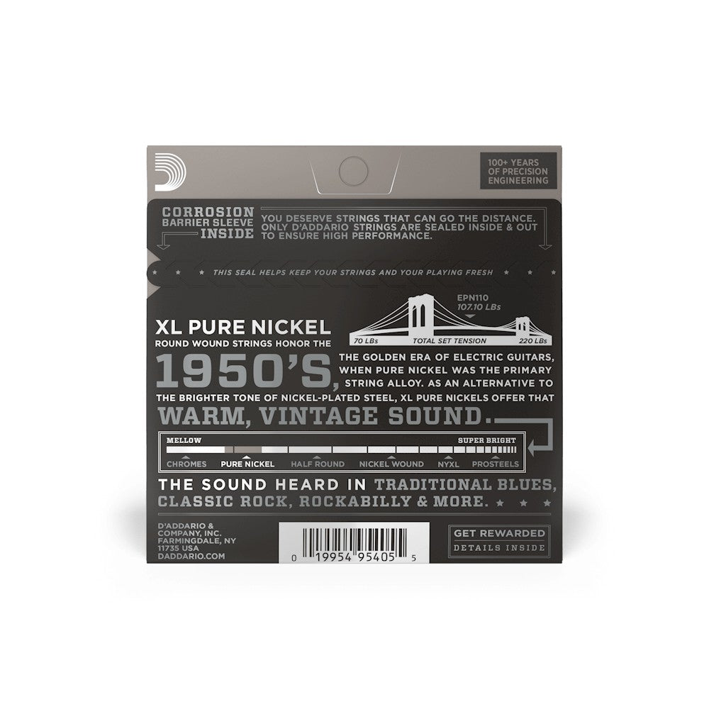 Mặt sau bao bì dây D'Addario EPN110 – mã vạch UPC 019954954055
