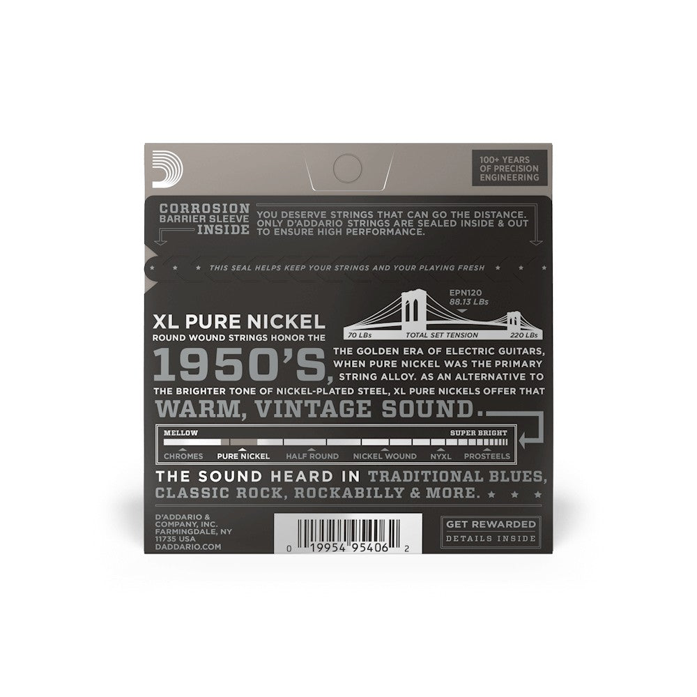 Mặt sau bao bì dây D'Addario EPN120 – mã vạch UPC 019954954062
