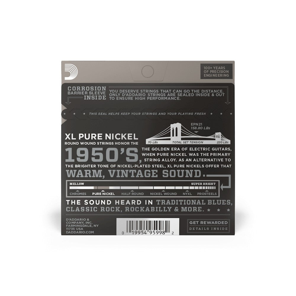 Mặt sau bao bì dây D'Addario EPN21 – mã vạch UPC 019954959982