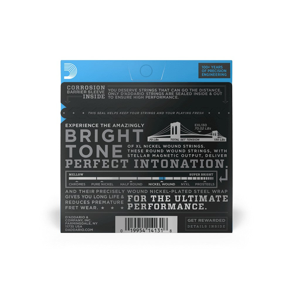 Mặt sau bao bì dây D'Addario EXL130 – mã vạch UPC 019954141318