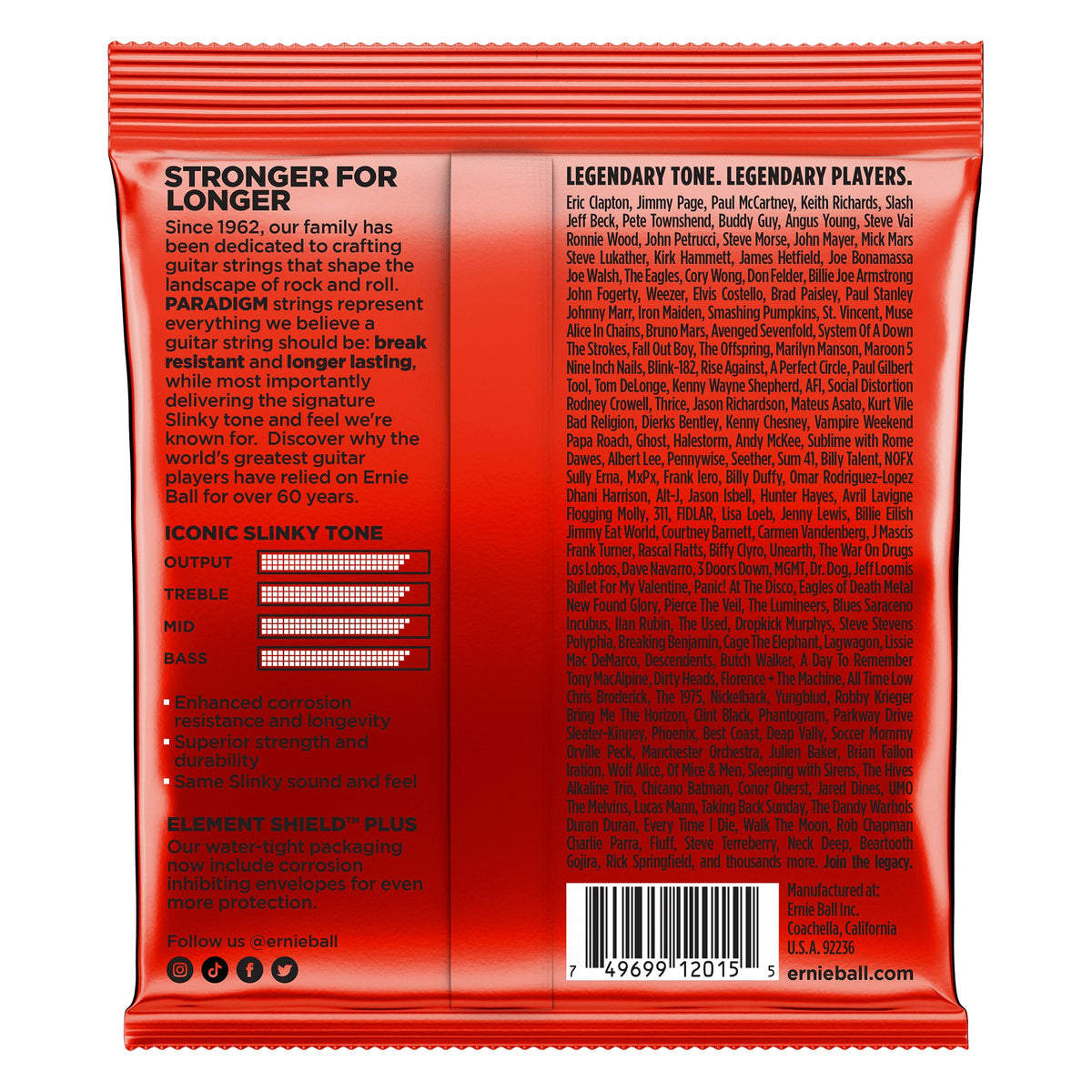 Mặt sau bao bì dây Ernie Ball 2015: mã vạch 749699120155