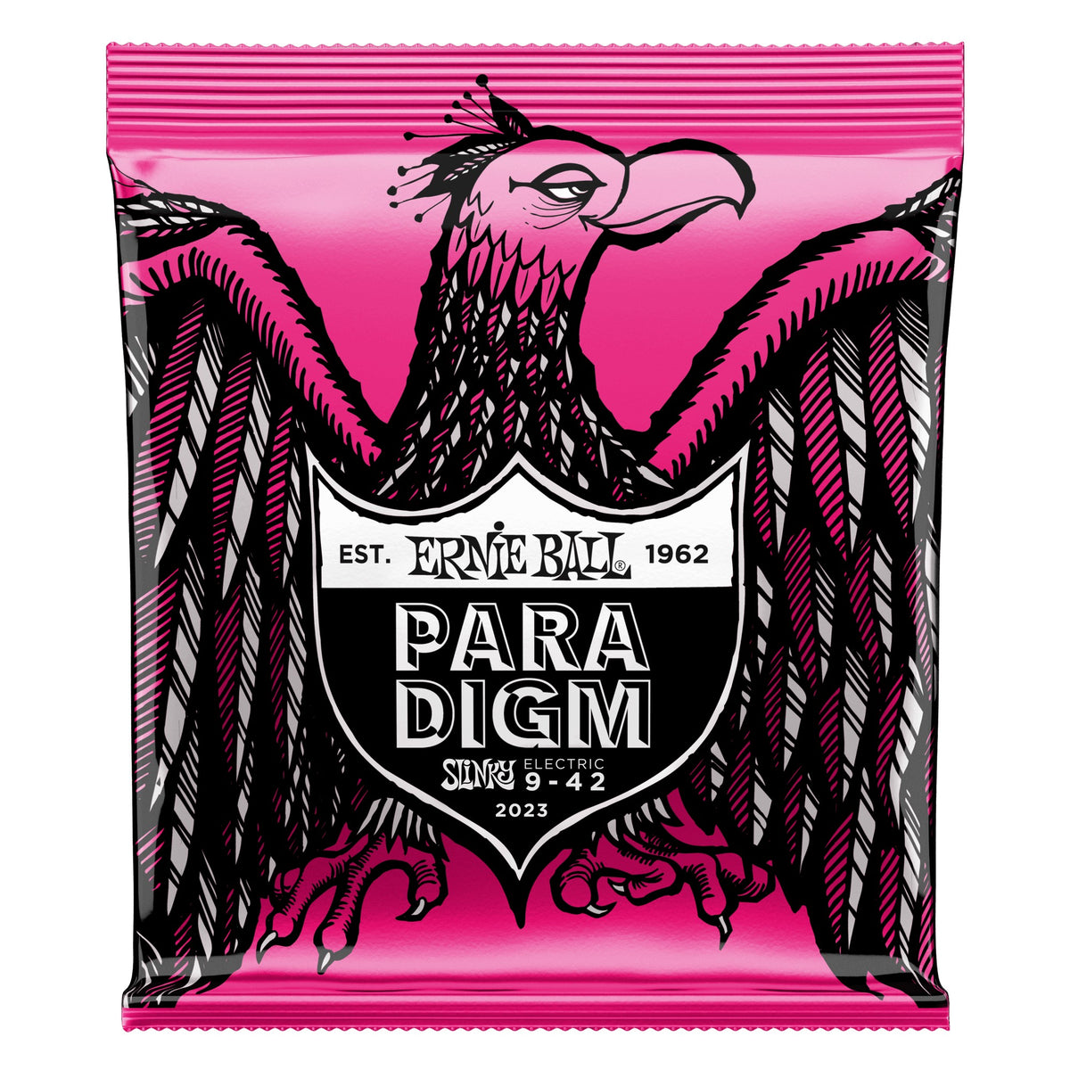 Dây Ernie Ball 2023 Super Slinky Paradigm 9-42 – bao bì mặt trước