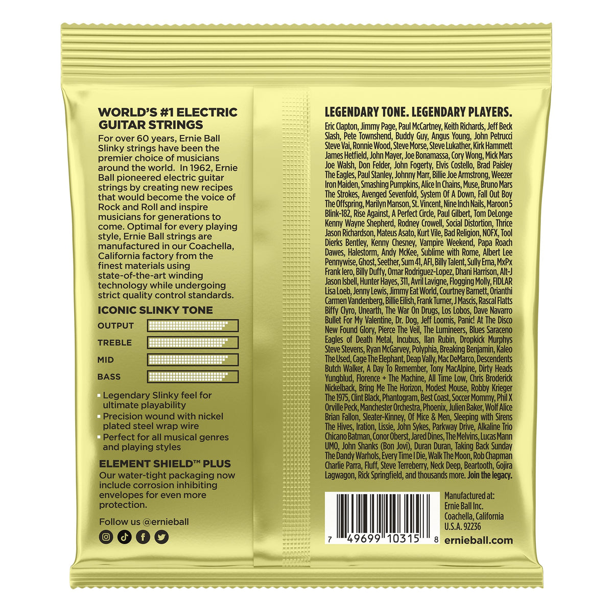 Mặt sau bao bì dây Ernie Ball 2214: mã vạch 749699103158