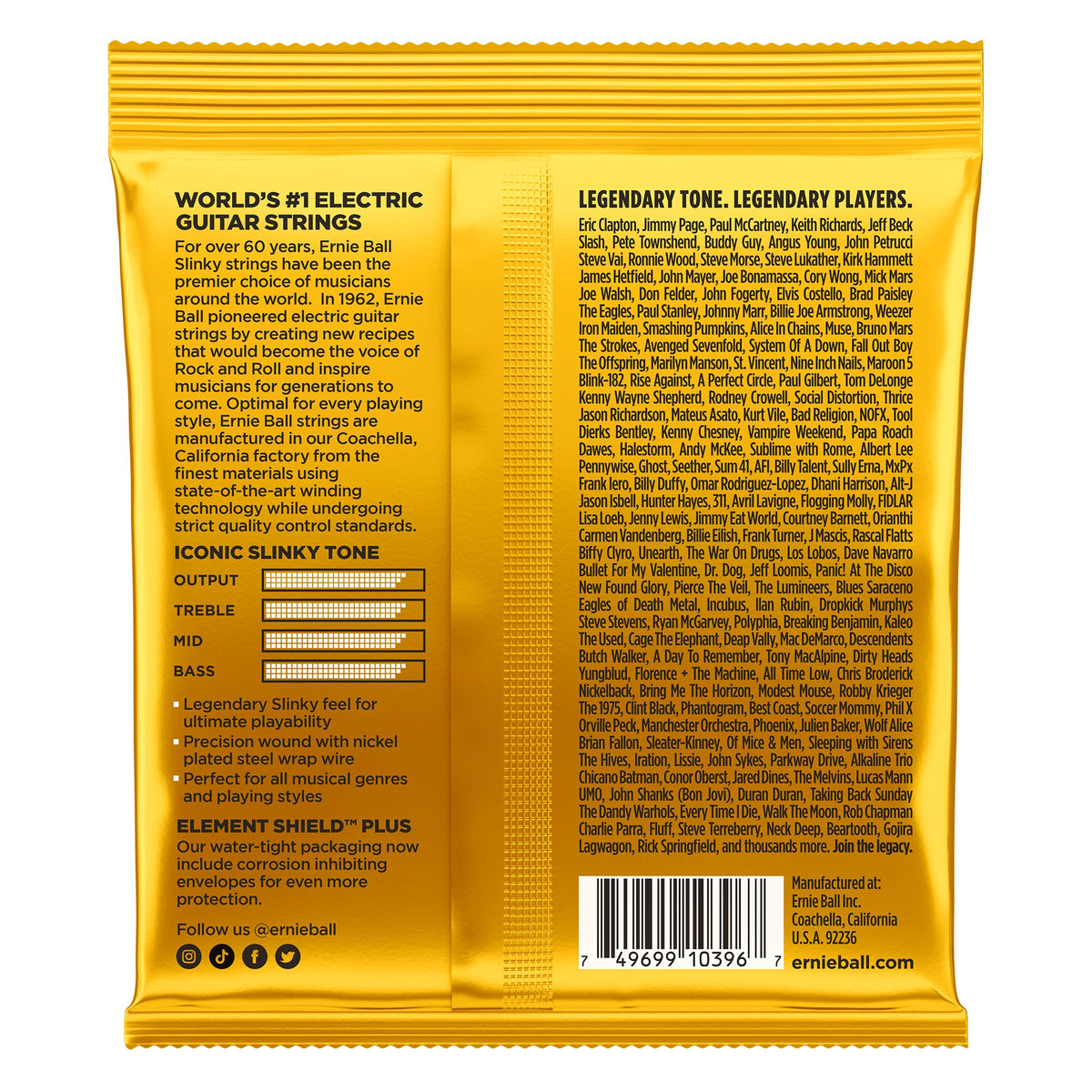 Mặt sau bao bì dây Ernie Ball 2216: mã vạch 749699103967