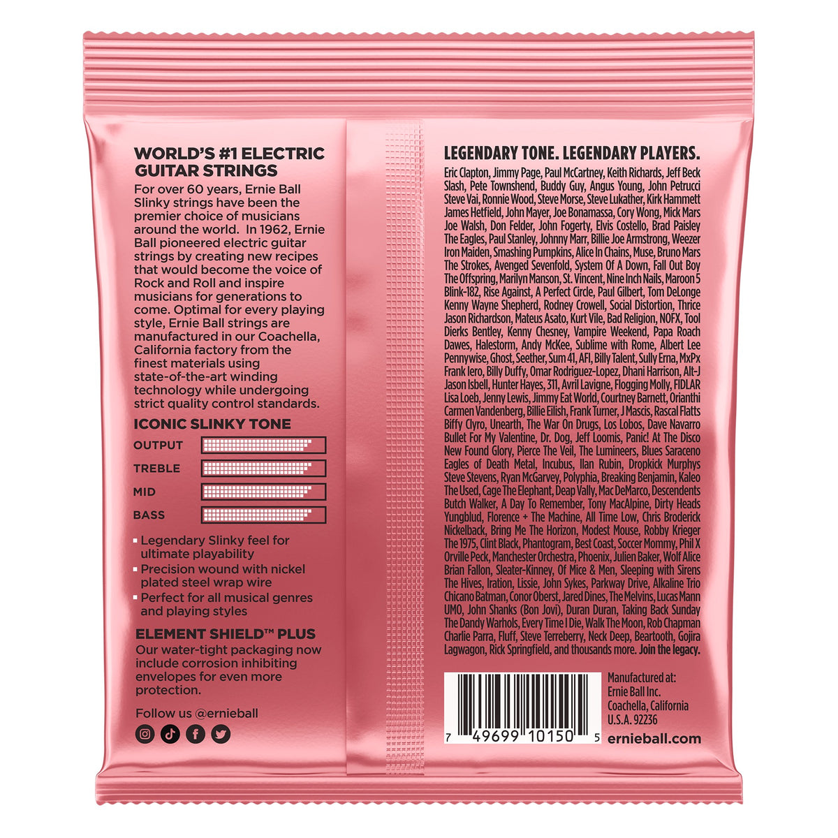 Mặt sau bao bì dây Ernie Ball 2217: mã vạch 749699101505