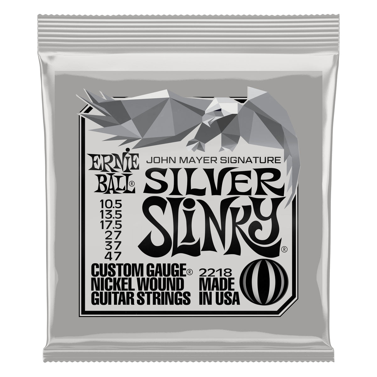 Dây Ernie Ball 2218 John Mayer Silver Slinky 10.5-47 – bao bì mặt trước