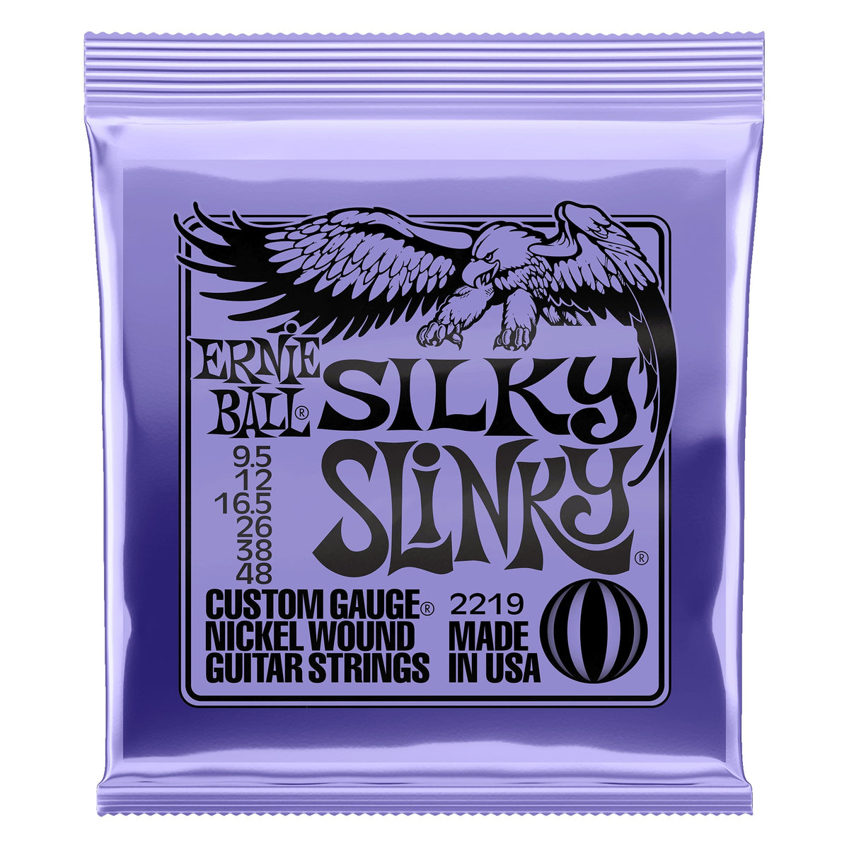 Dây Ernie Ball 2219 Silky Slinky Nickel Wound 9.5-48 – bao bì mặt trước