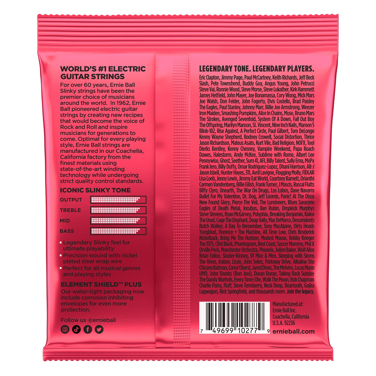 Mặt sau bao bì dây Ernie Ball 2226: mã vạch 749699102779