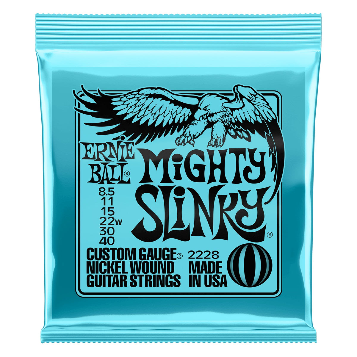 Dây Ernie Ball 2228 Mighty Slinky Nickel Wound 8.5-40 – bao bì mặt trước