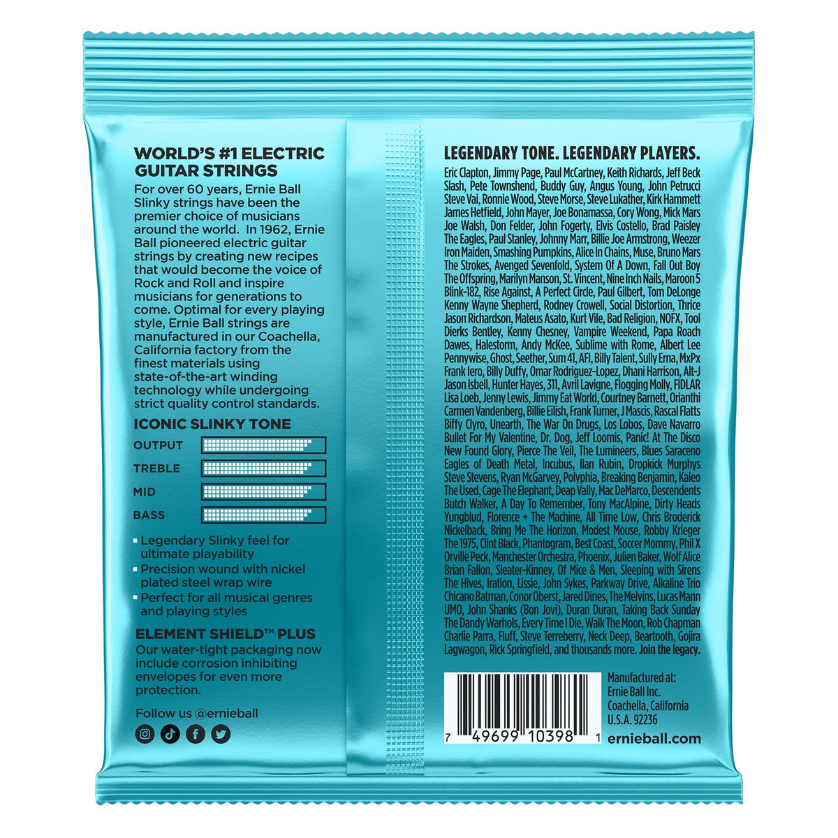 Mặt sau bao bì dây Ernie Ball 2228: mã vạch 749699103981