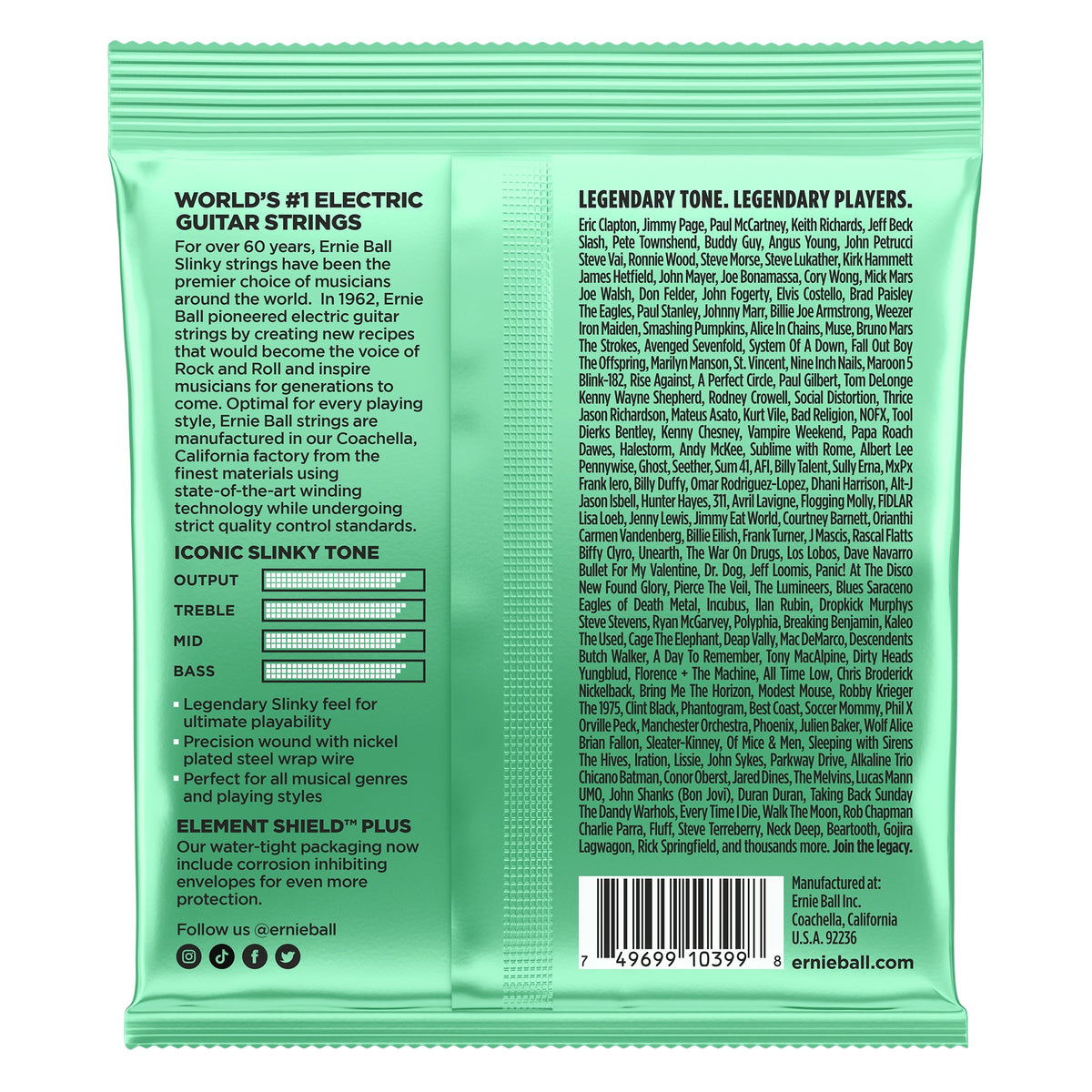 Mặt sau bao bì dây Ernie Ball 2229: mã vạch 749699103998